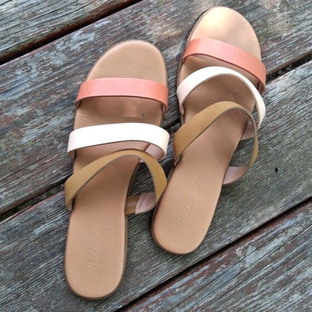 028 Madewell The Ilana Slide sandal in colorblock leather sweet dahlia multi